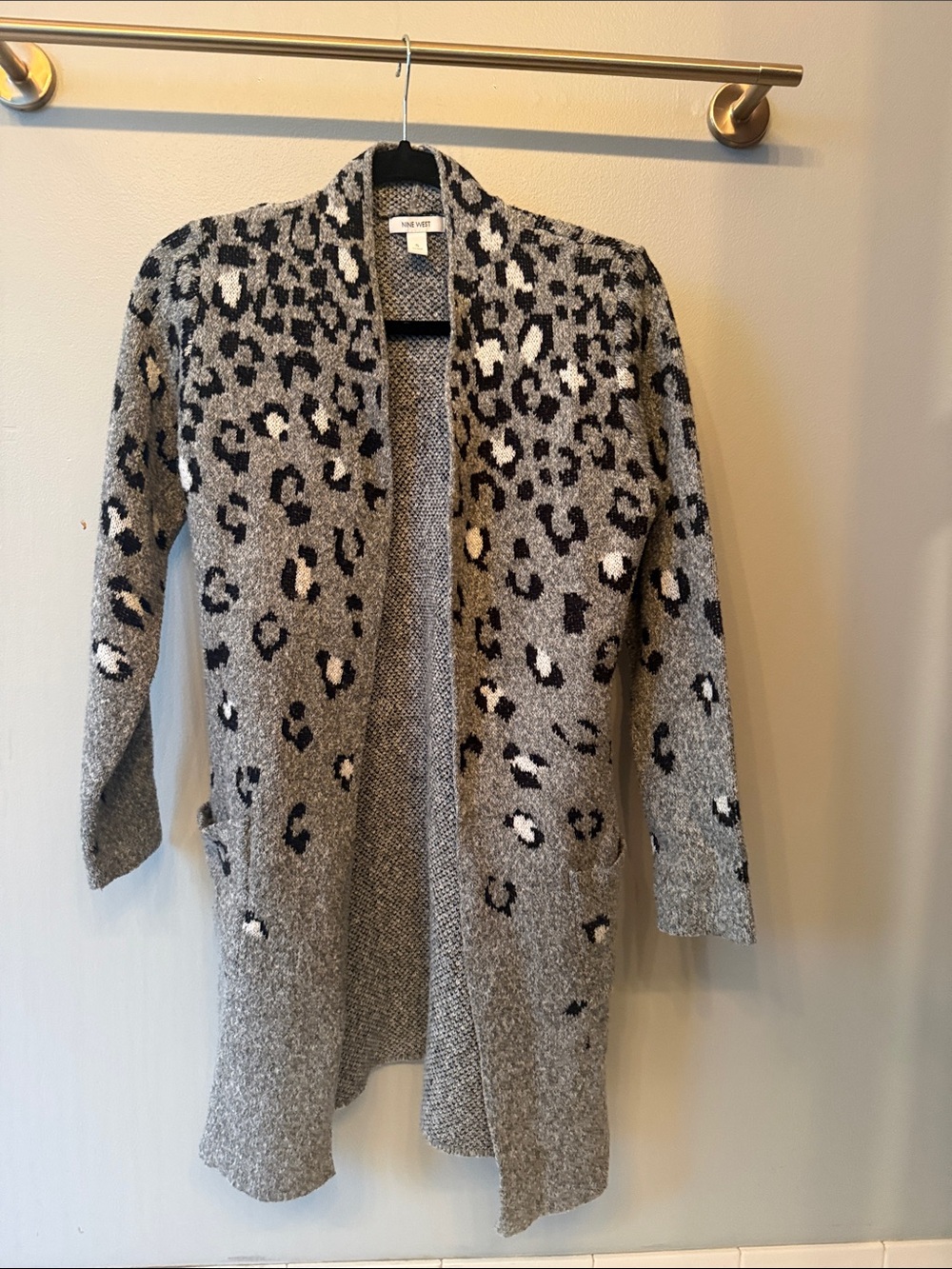 Nine West Gray and Black Leopard Print Open Cardigan